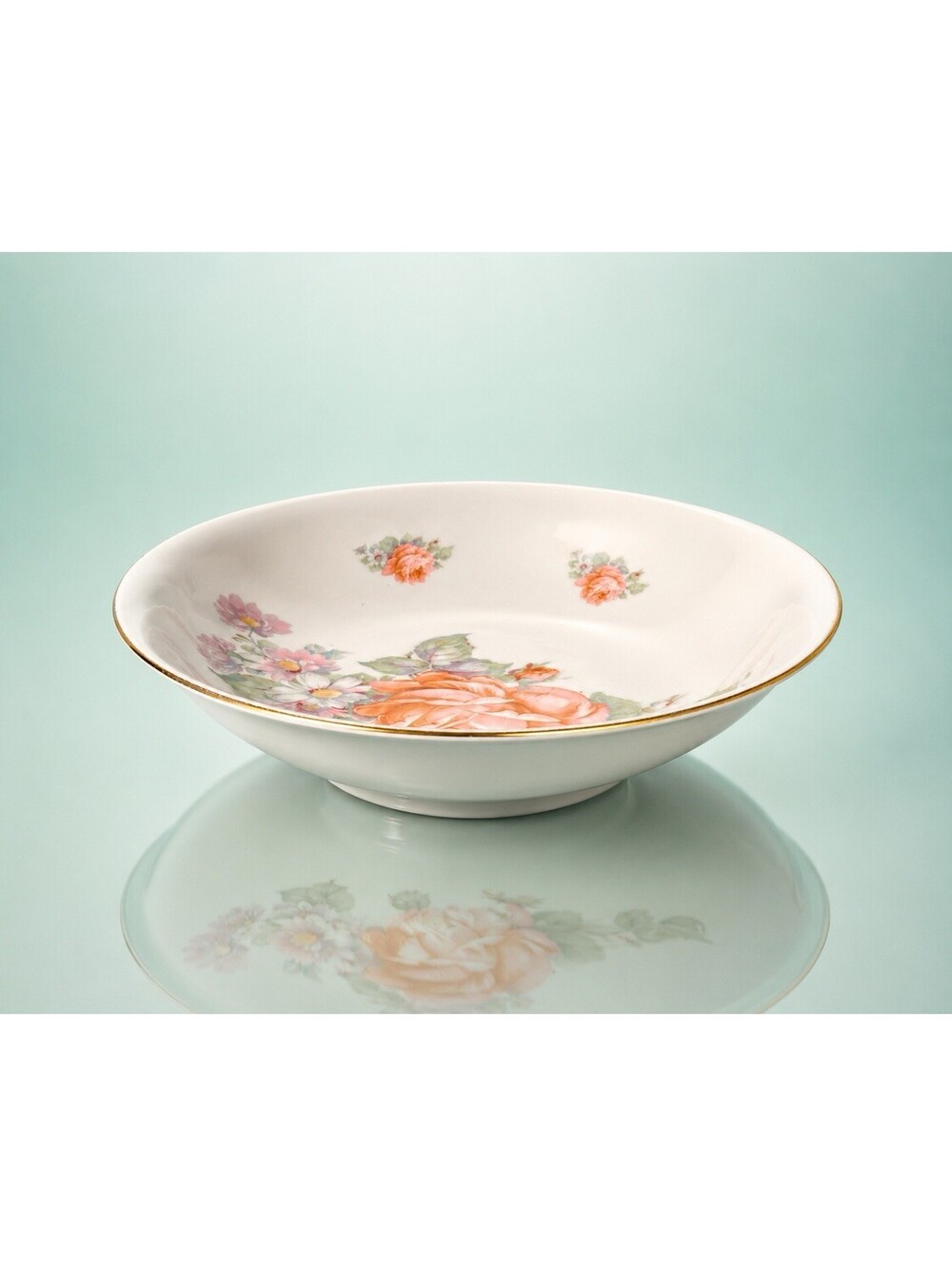 Schwarzenhammer Bavaria Antique 1910s Floral Rose Porcelain Serving Bowl, 8.5x2”